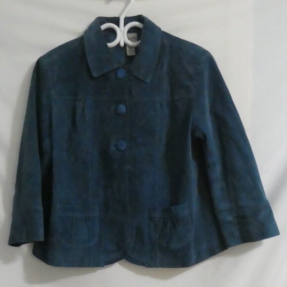CHICO'S | size 2 | Blue Suede Button-Up Front Jacket - Picture 1 of 14